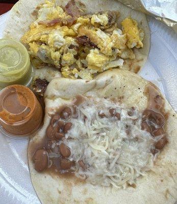 Bacon & Egg Taco, Bean & Cheese Taco.