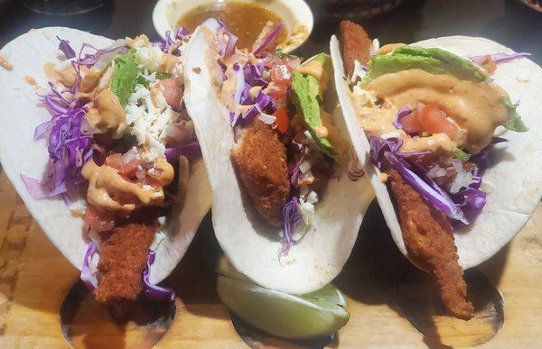 Fish Tacos, beyond overcooked.