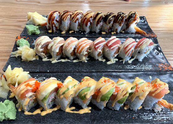 Forever 21 roll, Kobe roll, Sonora roll