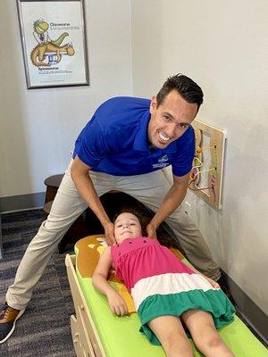 Kids love getting adjusted on the Leo the Lion table!