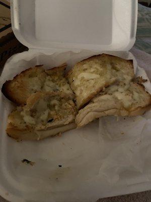 What's left of the garlic bread.  Likely better fresh but was delicious and loaded with garlic