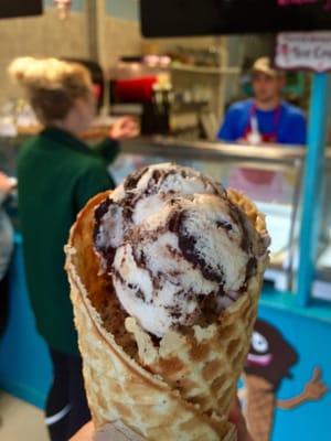 Moose Tracks Ice Cream Waffle Cone - Denali Glacier Scoops Ice Cream