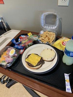 Dinner with sides (cheeseburger)