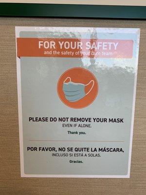 Do NOT REMOVE your mask  even if alone