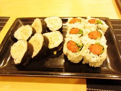 blue crab and spicy tuna rolls