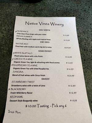 Wine sample check list