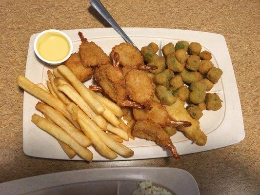 8pc shrimp and fish combo with fries and okra