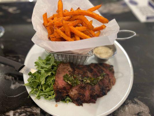 Steak frites with sweet potato fries