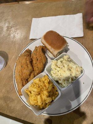 Fried fish, Mac & Cheese, & Potato Salad