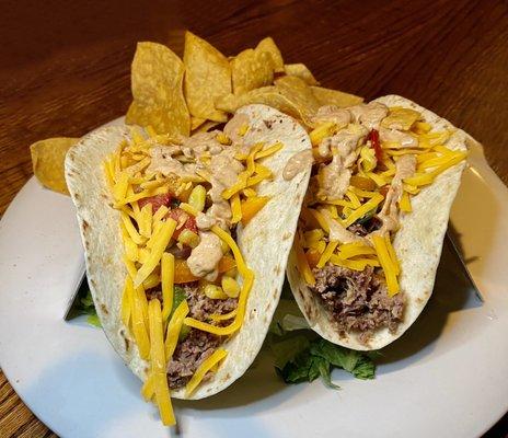 Taco Tuesday 2 large brisket tacos for $5.00 what a deal