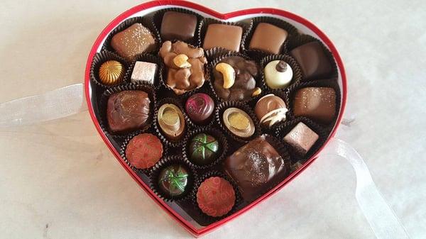 Valentine's Day Box. An assortment of our handmade truffle, creams, caramels and nut clusters.