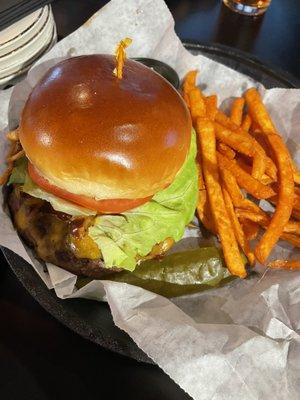 Rodeo Burger and sweet potato fries