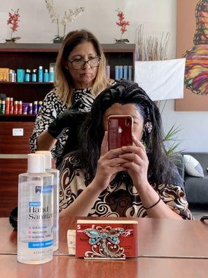 Colorist Norma Applying Black-Blue Color My Hair