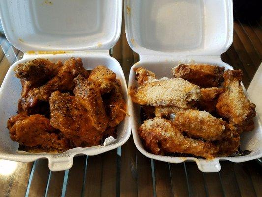 Buffalo lemon pepper and buffalo garlic parm