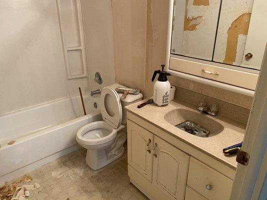 Out dated bathroom before renovation.