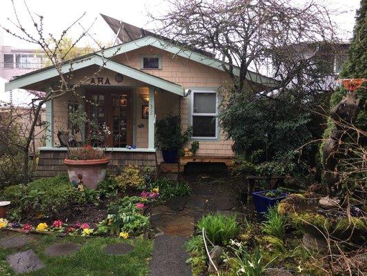 Walk up to Admiral healing arts garden cottage entrance to the home of inner& outer beauty.