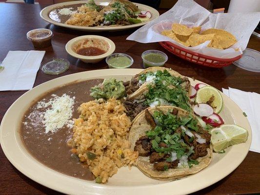 My al pastor, carnitas and barbacoa taco plate was very good.