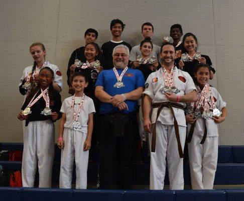 Happy Team C.M.A. members displaying their medals after the 2017 Cal State Championships.  Congratulations everyone !!!