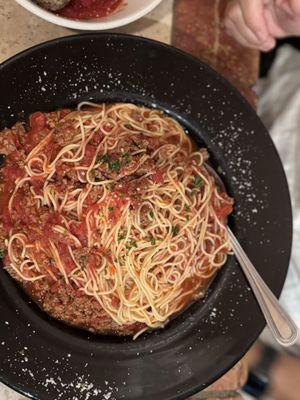 Angel hair and meat sauce