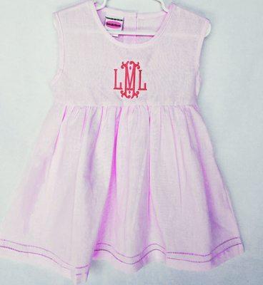 NOW AVAILABLE Gorgeous pink linen hemstitched dress with the perfect monogrammed embellishment