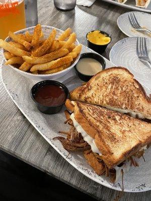 Smoked Brisket Melt Sandwich and Cajun French fries