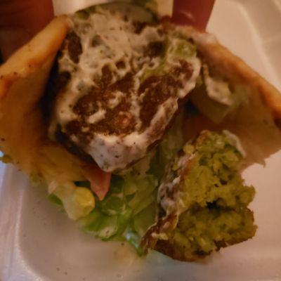 Falafel cut in half.