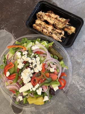 Greek Salad with Chicken Souvlaki