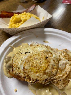 Biscuits and Gravy with an over easy egg on top