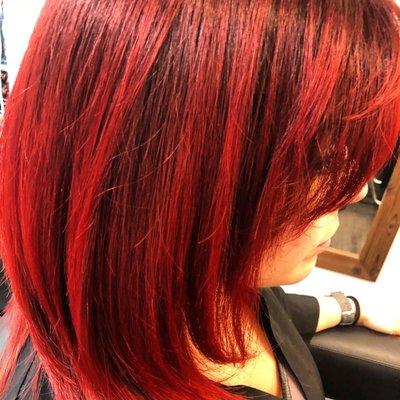 Dimensional cherry red hair