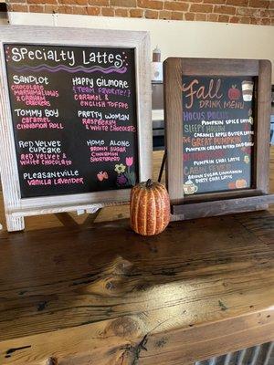 Specialty lattes menu