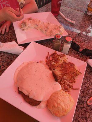 Chicken fried steak and biscuits and gravy on the patio. Life doesn't get much better!