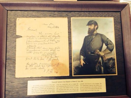 General Thomas J. "Stonewall" Jackson's last dispatch to General Robert E. Lee - 1863