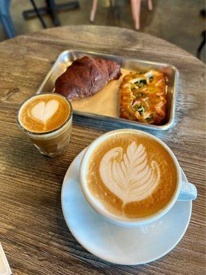 Chocolate croissant, Feta spinach pastry, Gibraltar, Vanilla Latte