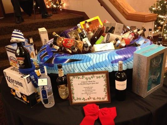 Special raffle price on this was $10 but if u won u got the entire boozy table! WOW! At Holiday Wine Tasting & Radio Play 2013