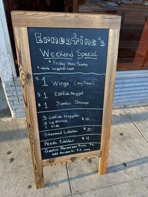 their weekend specials menu as of 9/15/23