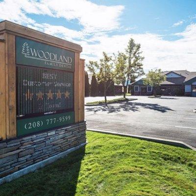 Signage outside Woodland Family Dental Post Falls, ID 83854