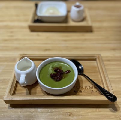 Matcha Pudding W. Red Bean and Japanese Cherry Blossom Jelly