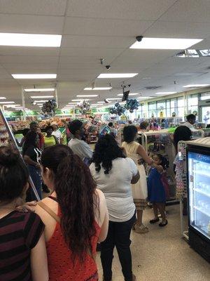 Always only 1-2 checkout counters open. Always understaffed. Basically this is what the line(a) always look like. -_-