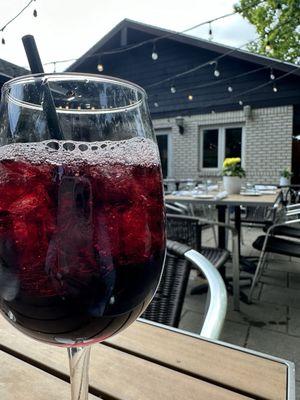 Patio area with a red sangria to start.