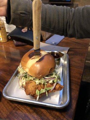 Fried chicken thigh sandwich