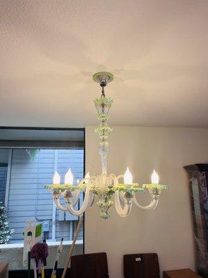 Customer entrusted us to remove and re-install her antique Italian chandelier from her previous home to her newly purchased home.