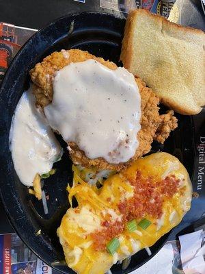 Chicken fried chicken, twice baked potato. Very good!