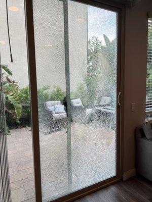 Patio door shattered spontaneously