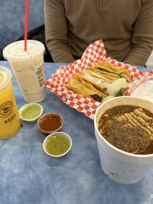 Cheese tacos and birria ramen