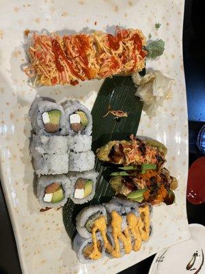 Philadelphia Roll, Spicy Salmon Roll, Volcano Roll