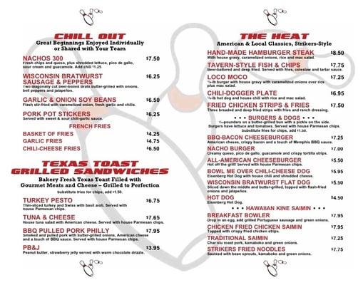 Menu at Strikers Grill & Tap, page 2