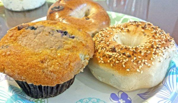 Blueberry Muffin, Everything Bagel, and Raisin-Cinnamon Bagel