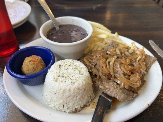 Beef with Beef or Chicken w/ caramelized onions (beef)