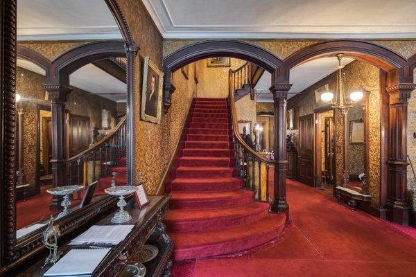 The Entryway and Grand Staircase at the Gibson House Museum | Photo by John Woolf