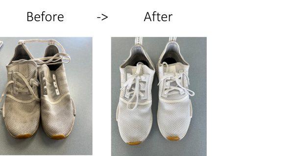 Sneakers / tennis shoes cleaning before TLC and after TLC cleaning - amazing!